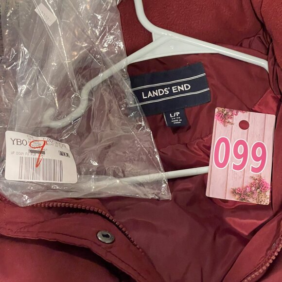 NWOT Lands End Winter Long Down Faux Fur Hood Coat Jacket Deep Claret Large NWOT - Picture 9 of 9